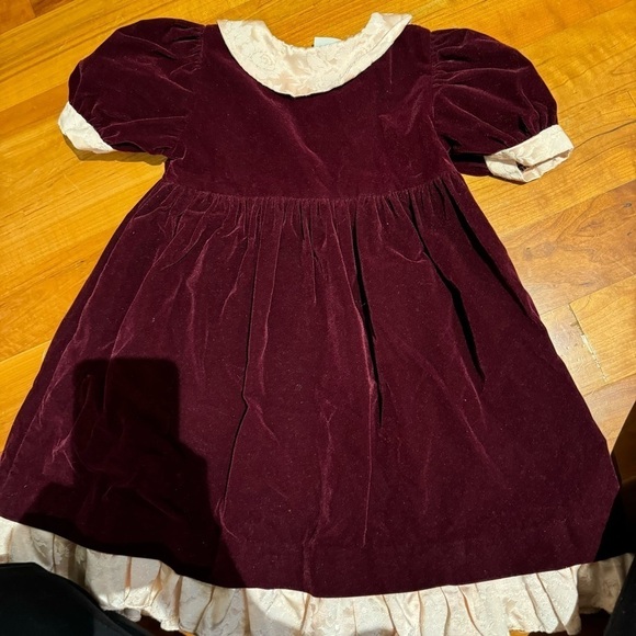 Christmas Dress Jo Lene Burgundy Red Velour with Lace Trim 3T Formal baby infant - Picture 11 of 11
